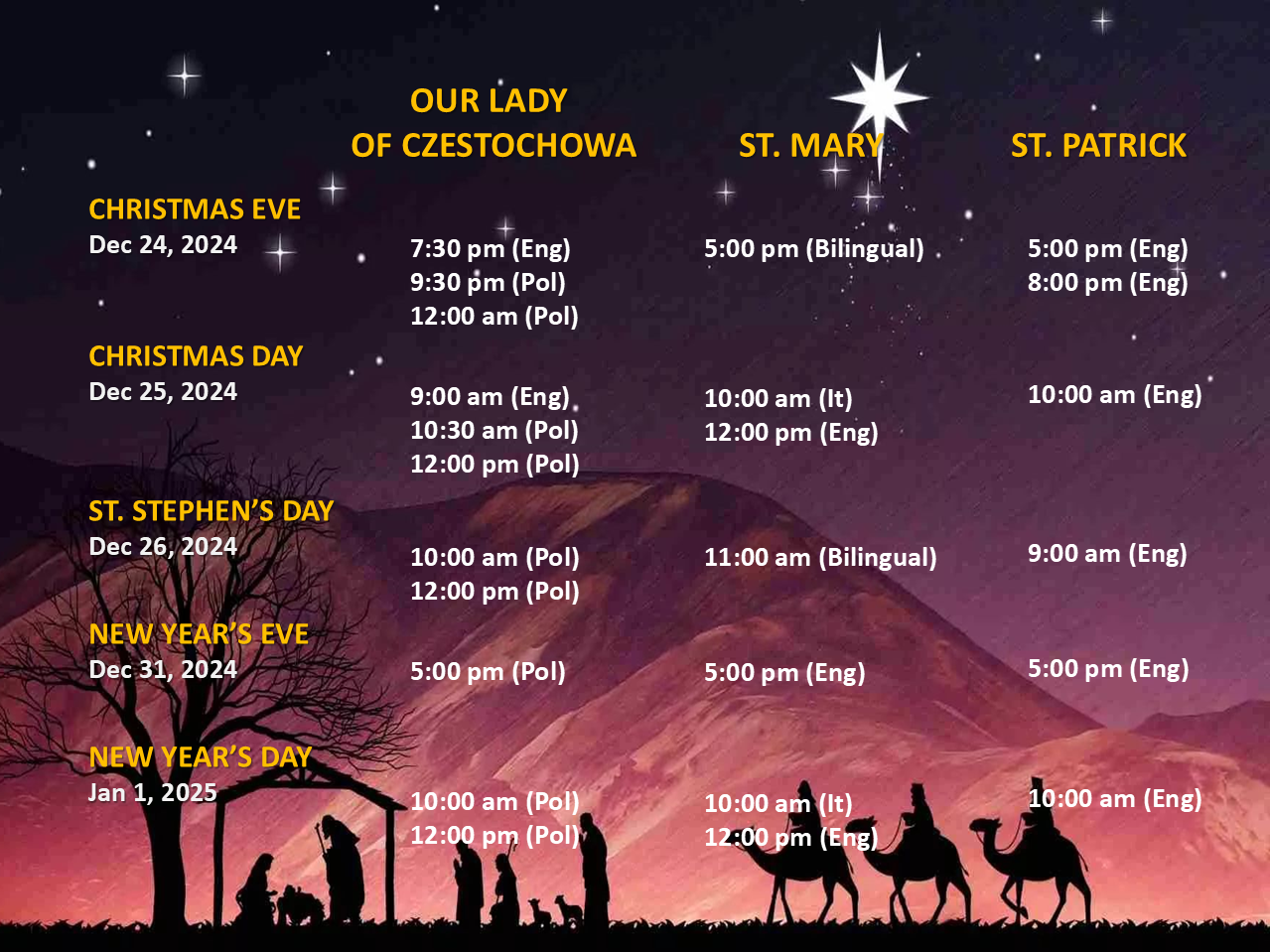 Christmas and New Year Mass Schedule at LECCFP